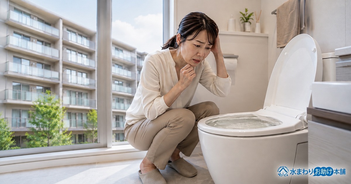マンションのトイレつまりで困る女性
